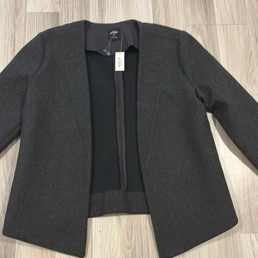 Kate Spade‎ Saturday Behind The Scenes Gray Wool Blend Blazer Jacket Size L